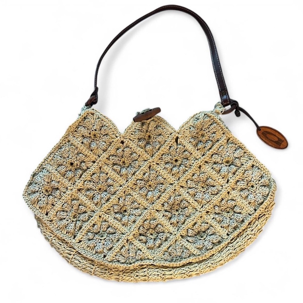 Boho August tan crochet bag with leather strap for your next fairy adventure!!🥥
